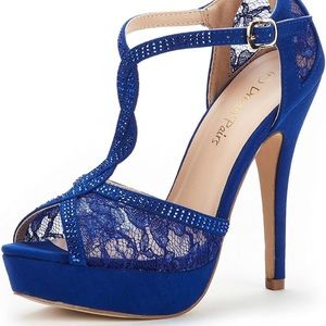 DREAM PAIRS Women's Heeled Sandals Pump ROYAL BLUE   SIZE 7